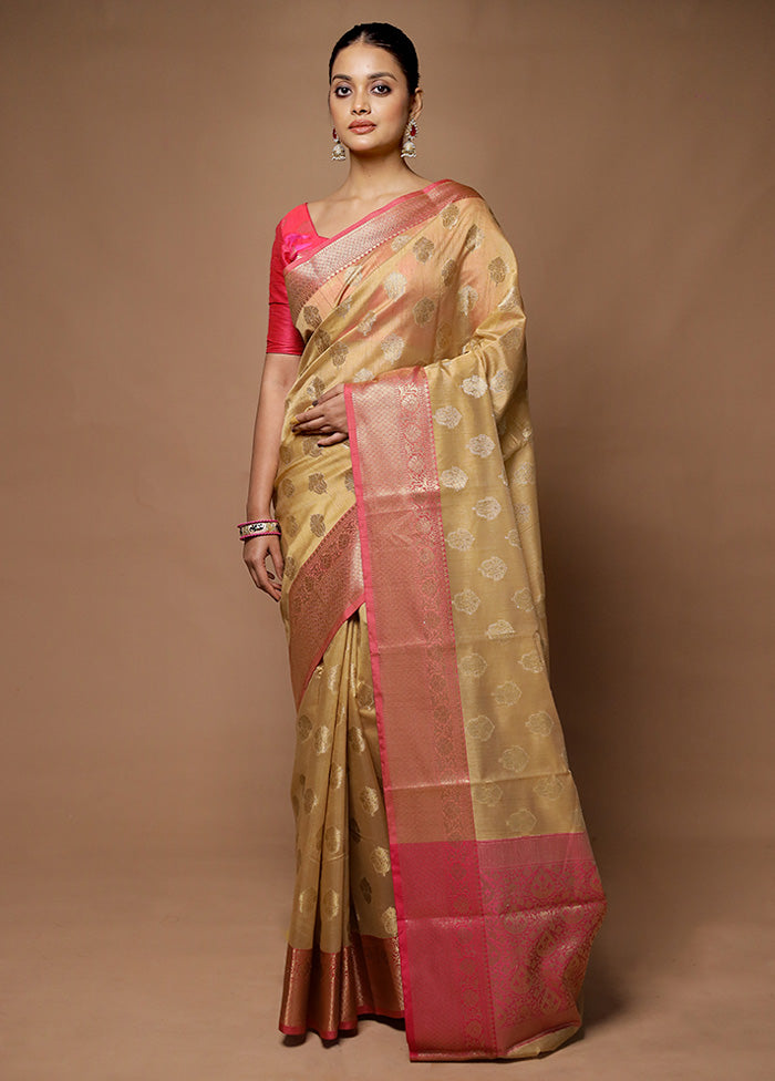 Cream Kora Silk Saree With Blouse Piece