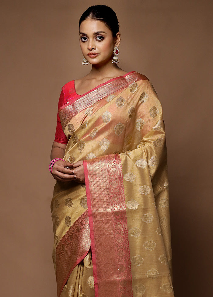 Cream Kora Silk Saree With Blouse Piece