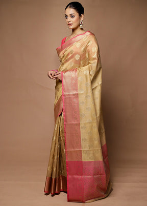 Cream Kora Silk Saree With Blouse Piece