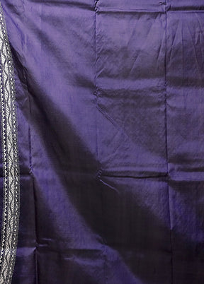 Violet Handloom Kantha Stitch Pure Silk Saree With Blouse Piece