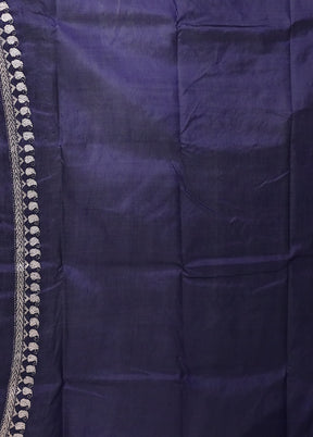 Blue Handloom Kantha Stitch Pure Silk Saree With Blouse Piece