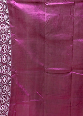 Purple Handloom Kantha Stitch Pure Silk Saree With Blouse Piece