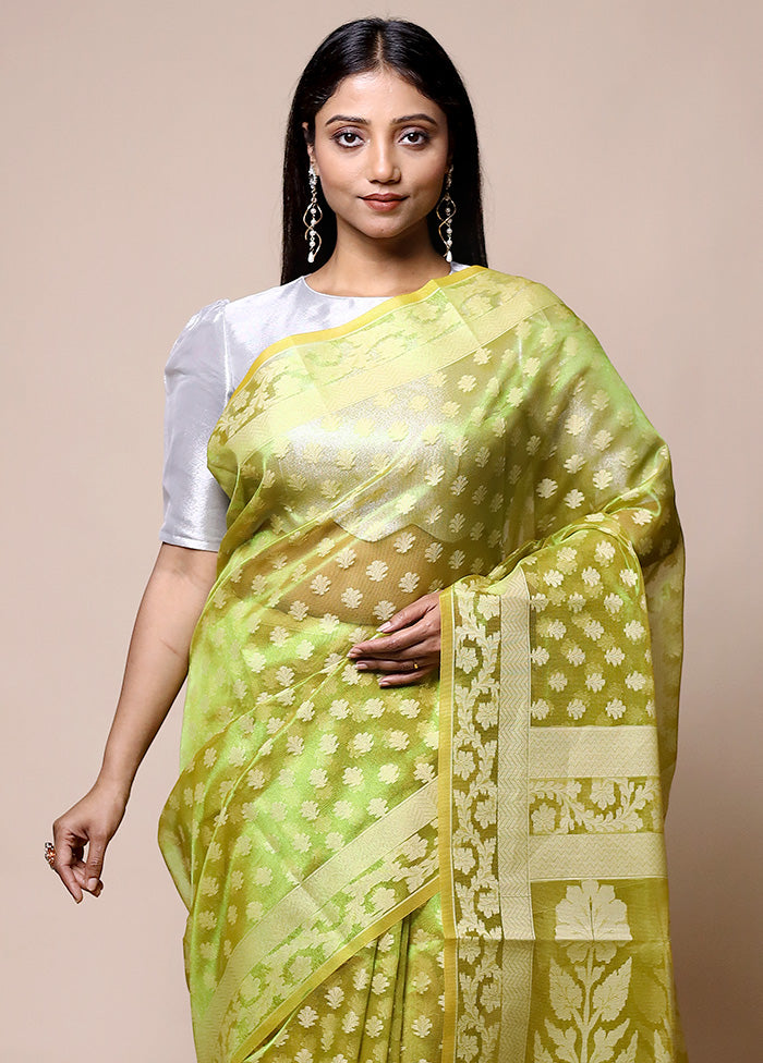 Green Tissue Silk Saree With Blouse Piece