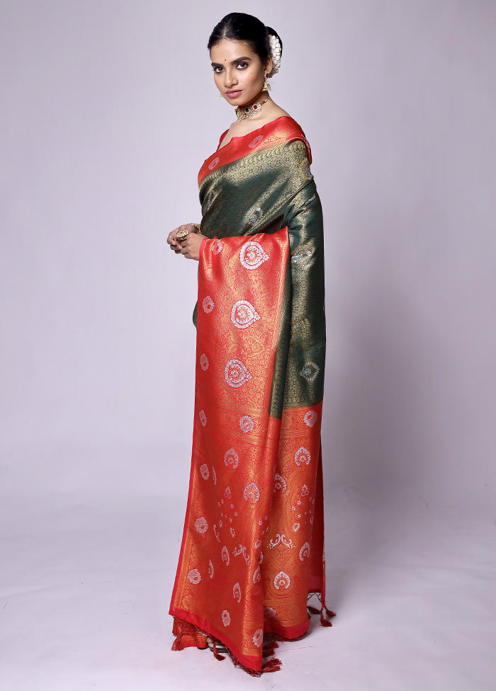 Green Dupion Silk Saree With Blouse Piece