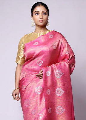 Pink Dupion Silk Saree With Blouse Piece