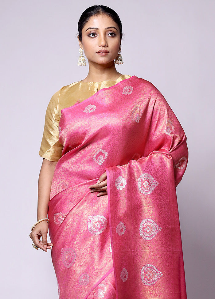 Pink Dupion Silk Saree With Blouse Piece