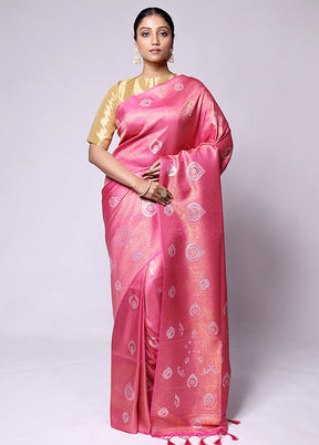 Pink Dupion Silk Saree With Blouse Piece