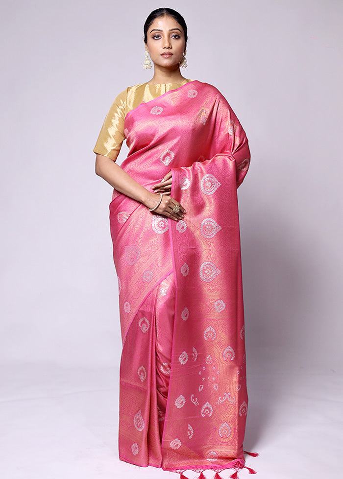 Pink Dupion Silk Saree With Blouse Piece