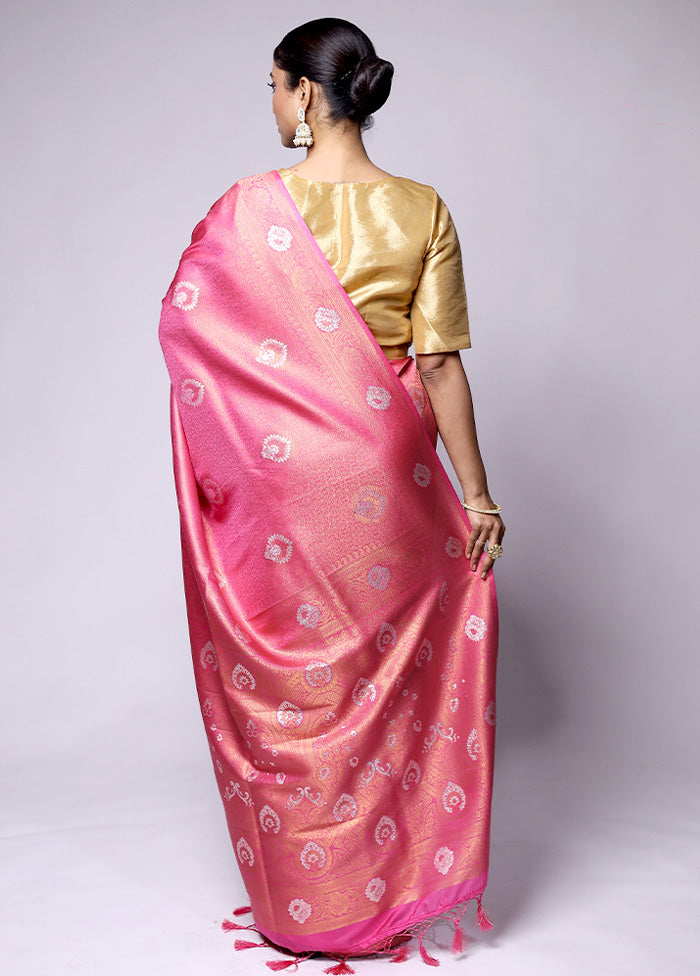 Pink Dupion Silk Saree With Blouse Piece