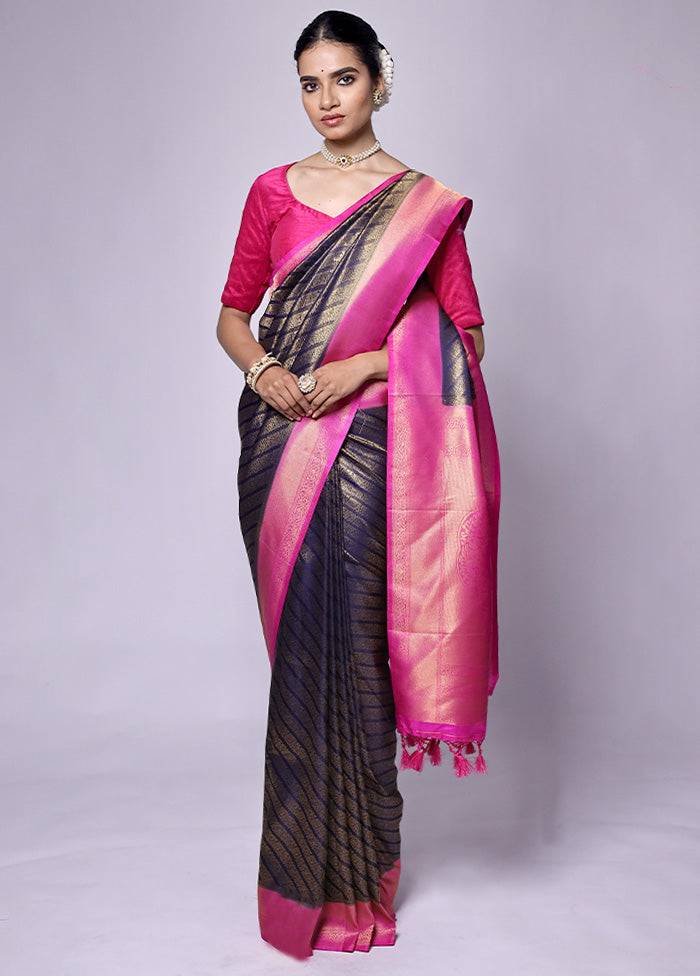 Blue Dupion Silk Saree With Blouse Piece