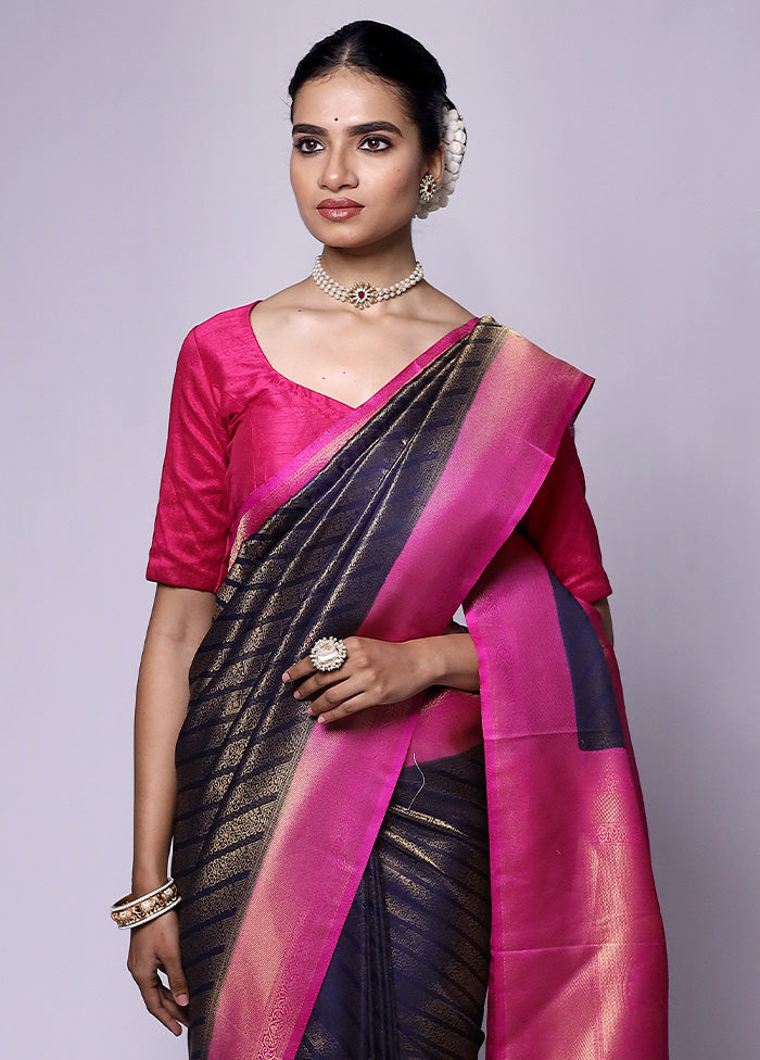 Blue Dupion Silk Saree With Blouse Piece