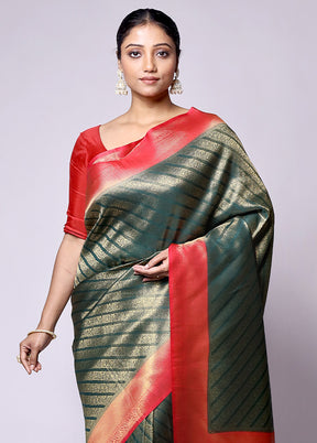 Green Dupion Silk Saree With Blouse Piece