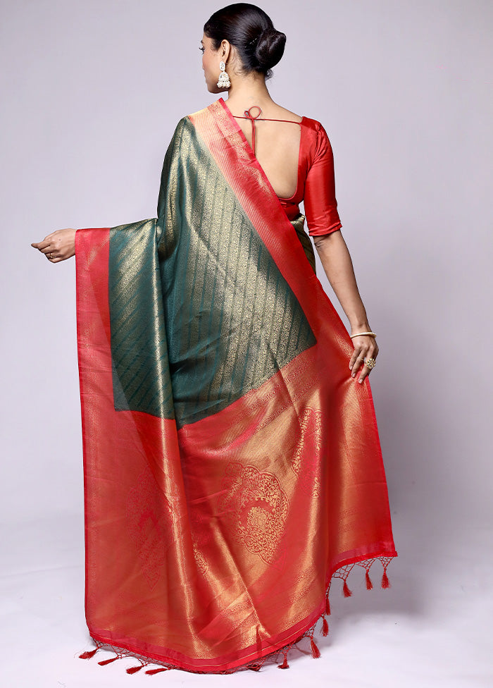 Green Dupion Silk Saree With Blouse Piece