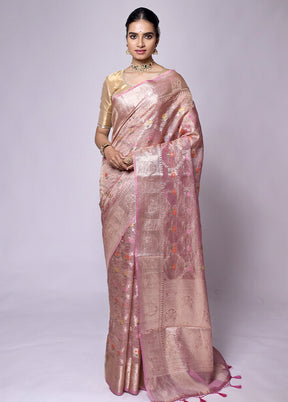 Pink Crushed Tissue Silk Saree With Blouse Piece