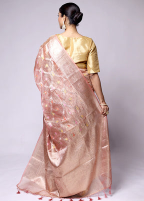 Peach Tissue Silk Saree With Blouse Piece