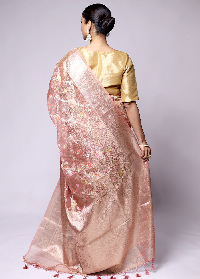 Peach Tissue Silk Saree With Blouse Piece