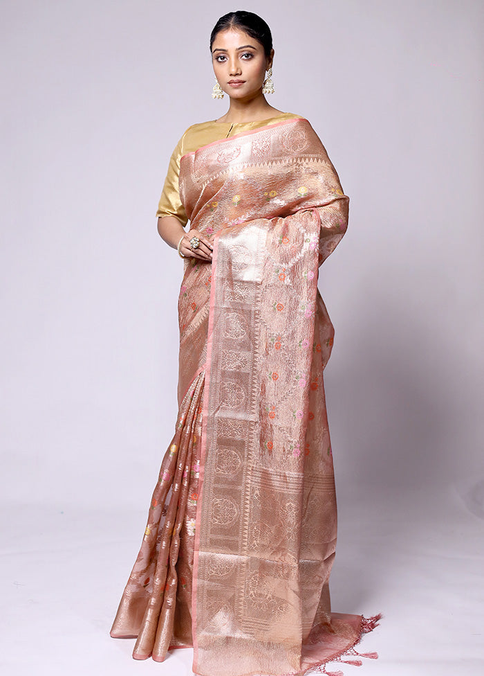 Peach Tissue Silk Saree With Blouse Piece