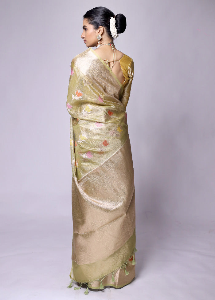 Green Crushed Tissue Silk Saree With Blouse Piece