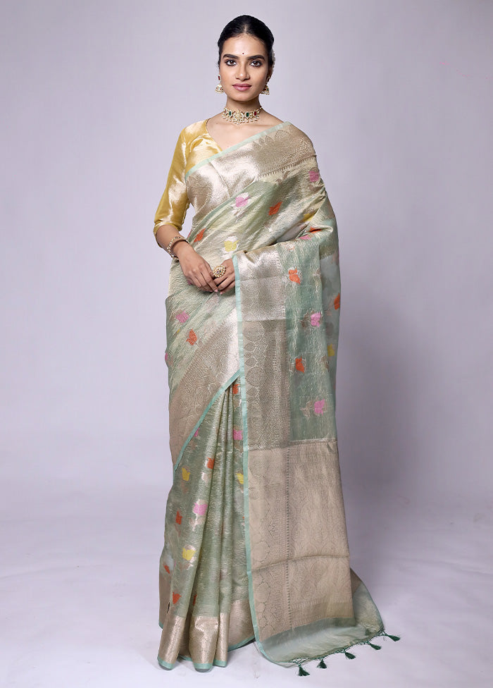 Green Crushed Tissue Silk Saree With Blouse Piece