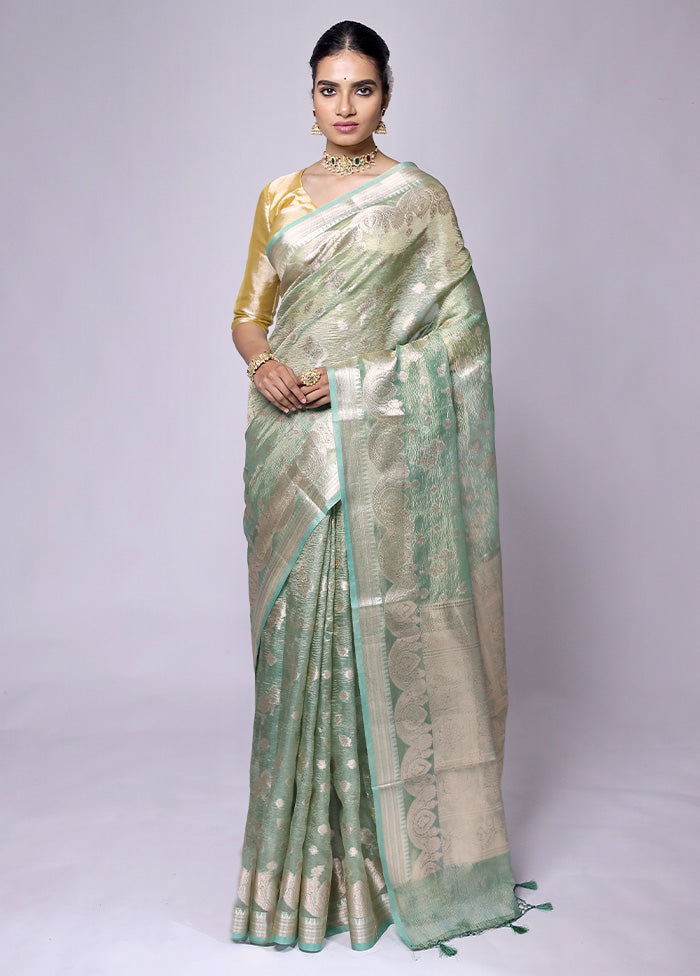 Green Crushed Tissue Silk Saree With Blouse Piece