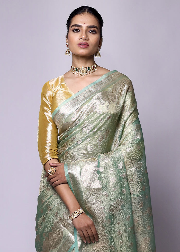 Green Crushed Tissue Silk Saree With Blouse Piece