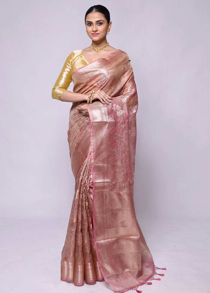 Pink Crushed Tissue Silk Saree With Blouse Piece