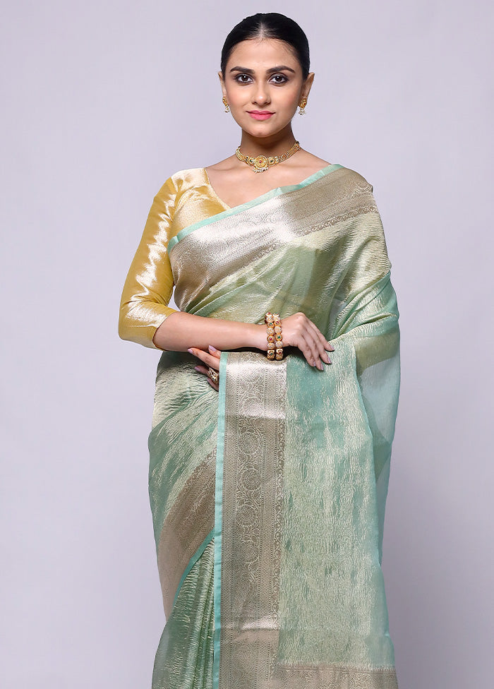 Green Crushed Tissue Silk Saree With Blouse Piece