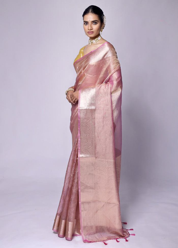 Pink Crushed Tissue Silk Saree With Blouse Piece