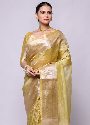 Yellow Crushed Tissue Silk Saree With Blouse Piece