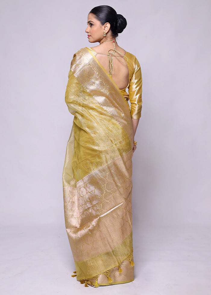 Yellow Crushed Tissue Silk Saree With Blouse Piece