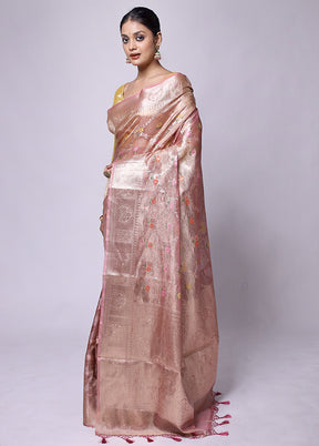 Pink Crushed Tissue Silk Saree With Blouse Piece