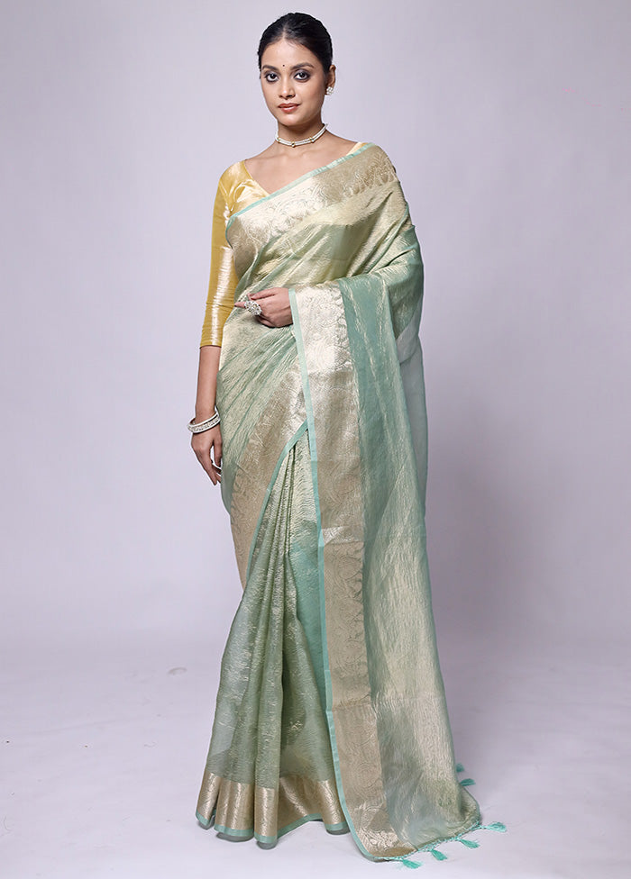 Green Crushed Tissue Silk Saree With Blouse Piece