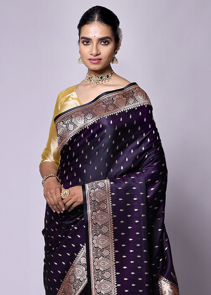 Violet Banarasi Silk Saree With Blouse Piece