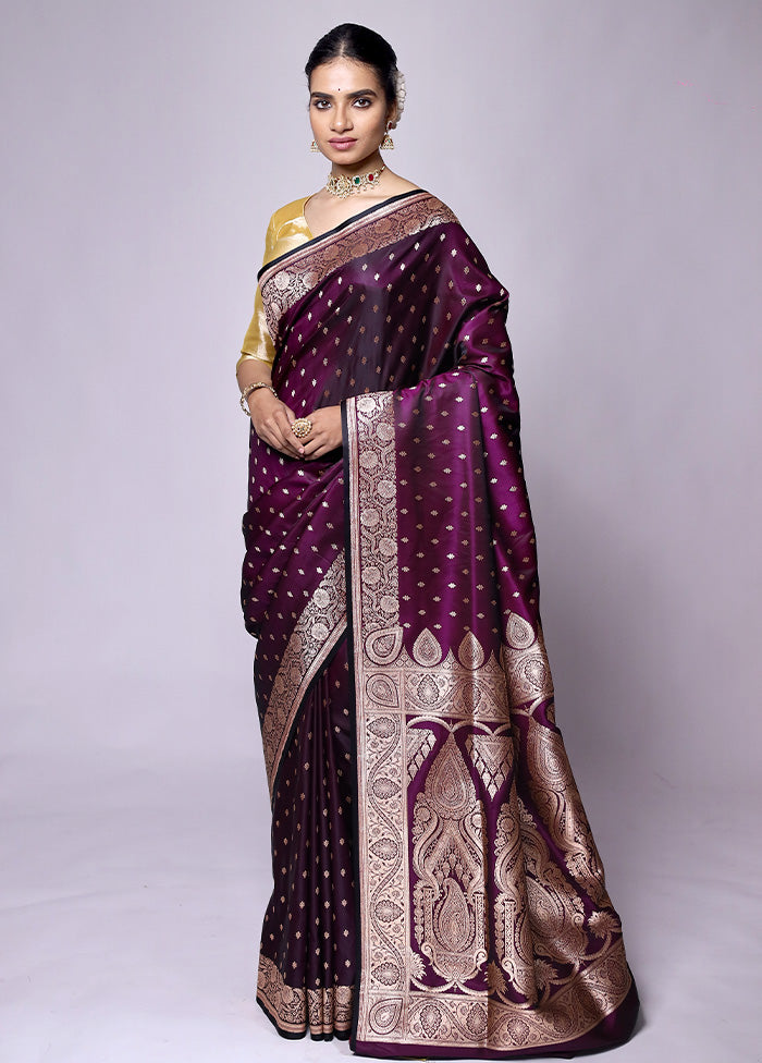 Purple Banarasi Silk Saree With Blouse Piece