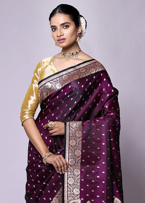 Purple Banarasi Silk Saree With Blouse Piece