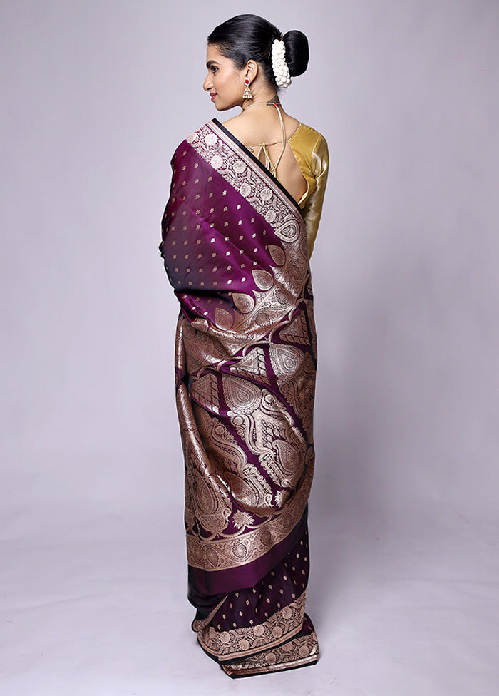 Purple Banarasi Silk Saree With Blouse Piece