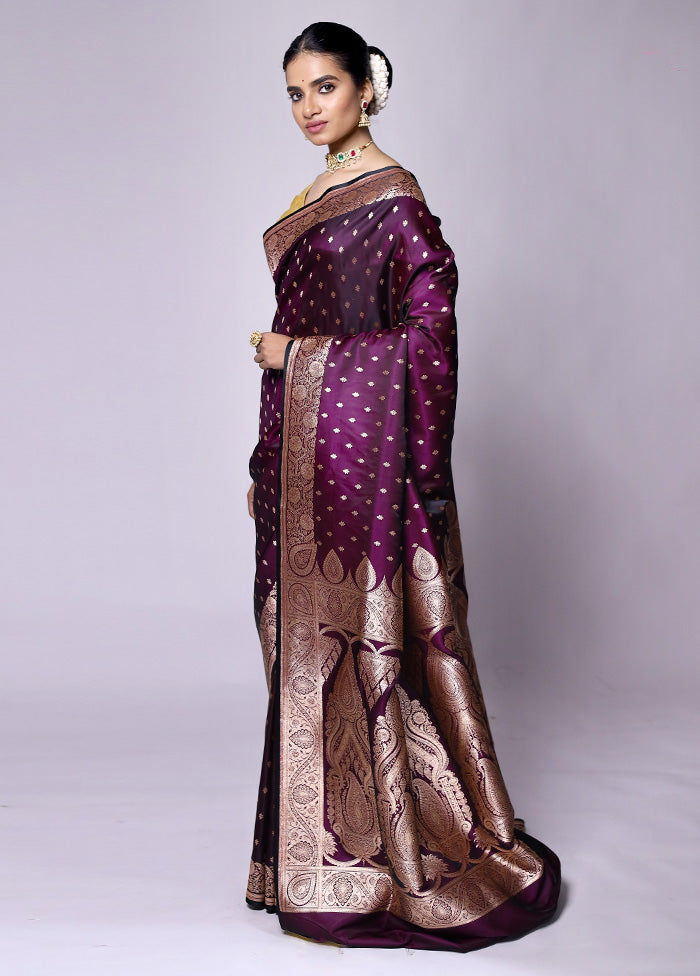 Purple Banarasi Silk Saree With Blouse Piece