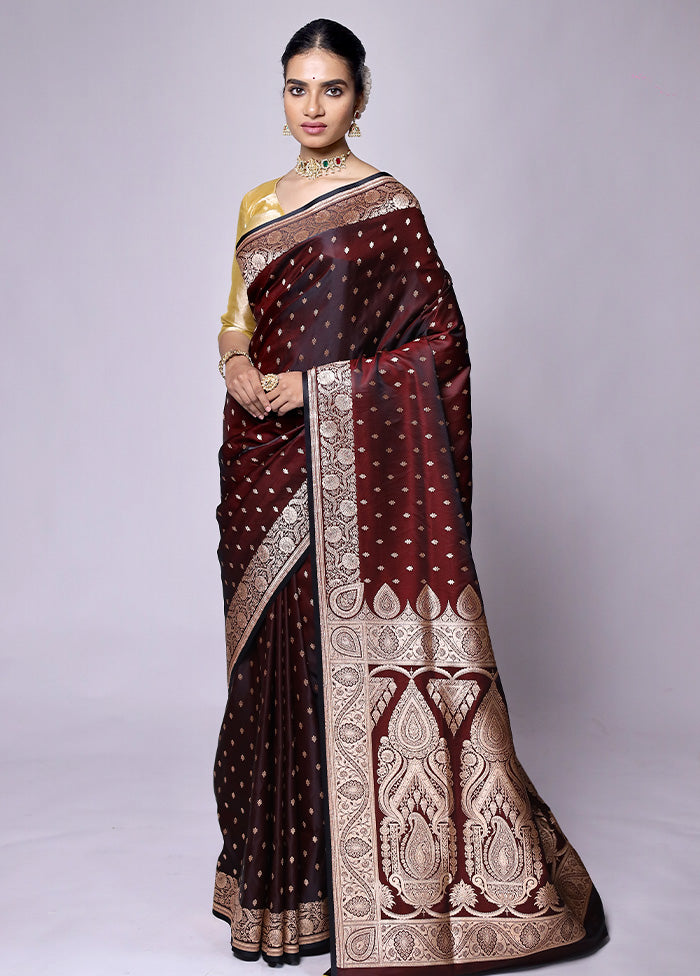 Maroon Banarasi Silk Saree With Blouse Piece