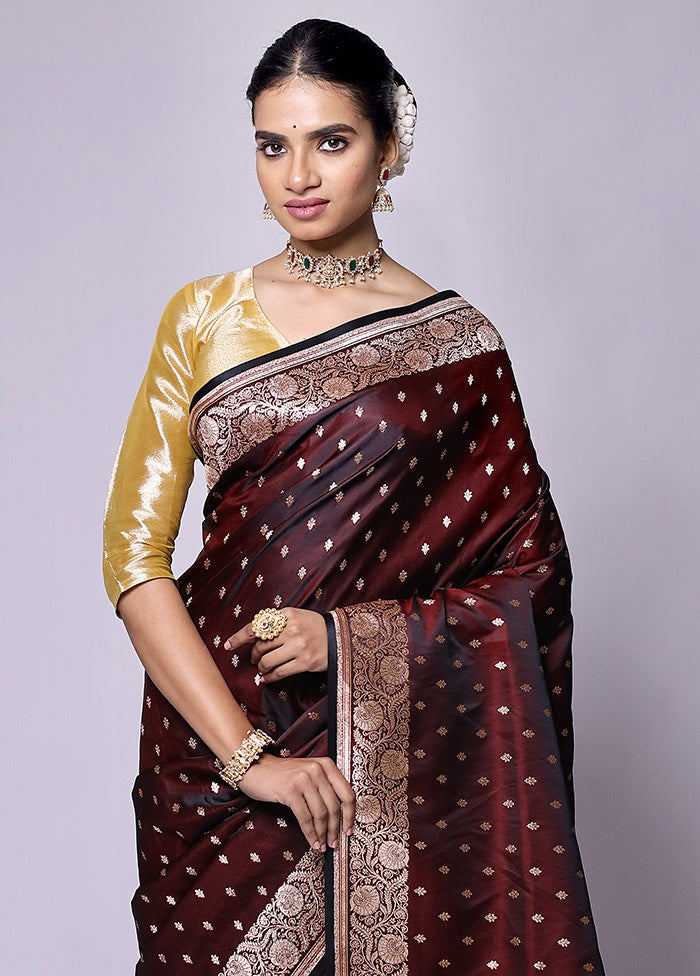 Maroon Banarasi Silk Saree With Blouse Piece