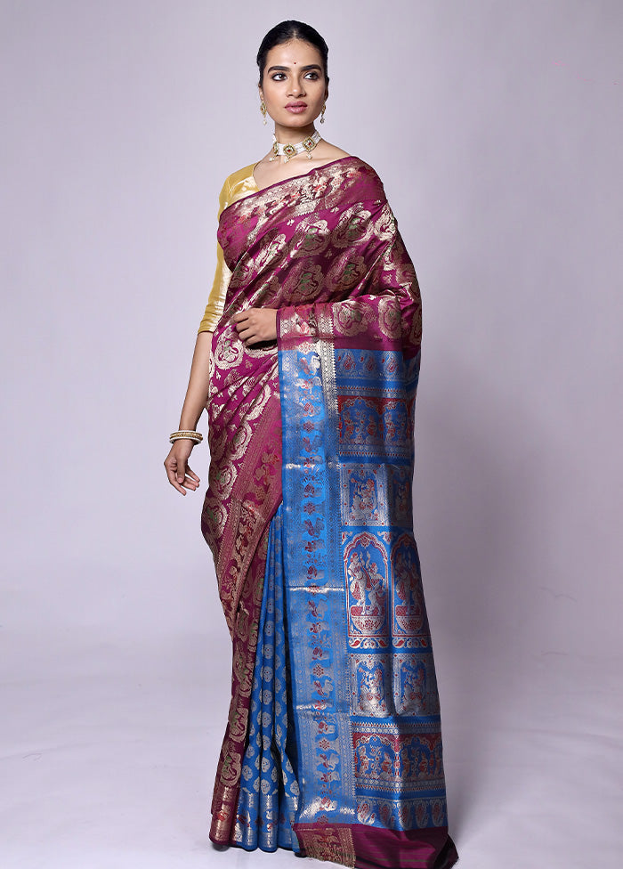 Pink Handloom Baluchari Pure Silk Saree With Blouse Piece