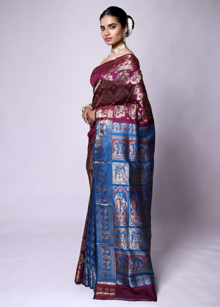 Pink Handloom Baluchari Pure Silk Saree With Blouse Piece