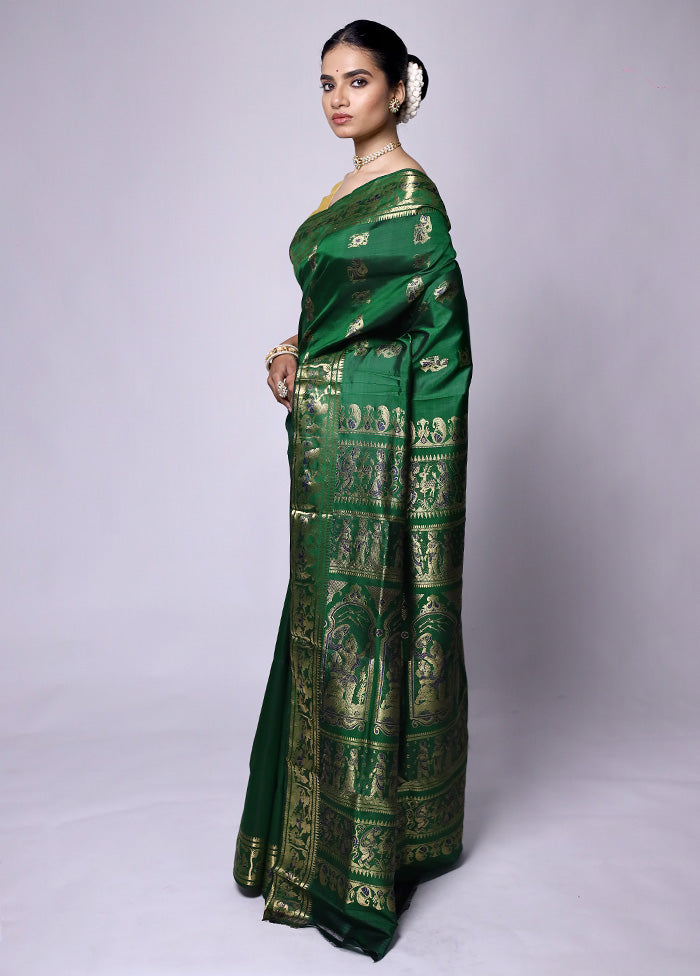 Green Handloom Baluchari Pure Silk Saree With Blouse Piece