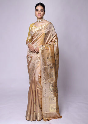 Cream Handloom Baluchari Pure Silk Saree With Blouse Piece