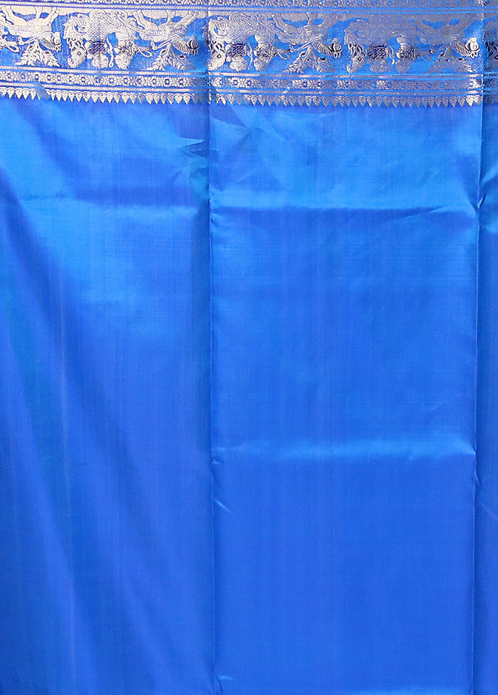 Blue Handloom Baluchari Pure Silk Saree With Blouse Piece