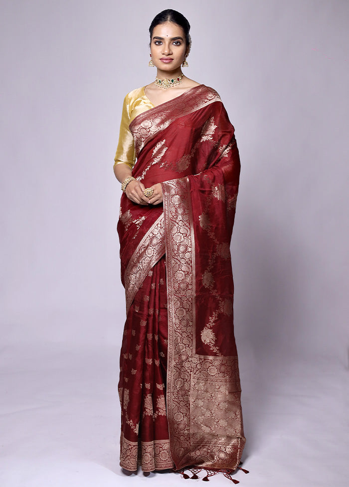 Maroon Dupion Silk Saree With Blouse Piece