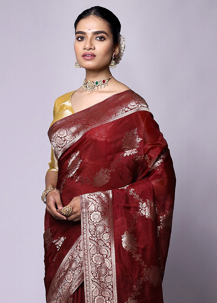 Maroon Dupion Silk Saree With Blouse Piece