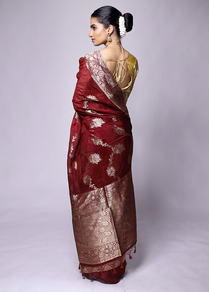 Maroon Dupion Silk Saree With Blouse Piece