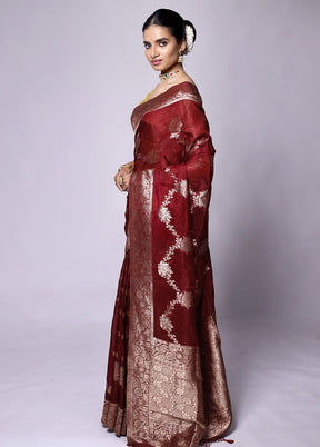 Maroon Dupion Silk Saree With Blouse Piece