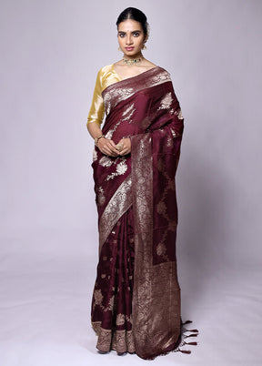 Maroon Dupion Silk Saree With Blouse Piece