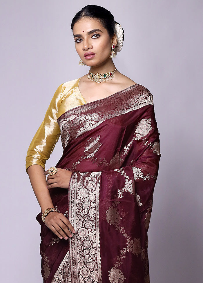 Maroon Dupion Silk Saree With Blouse Piece